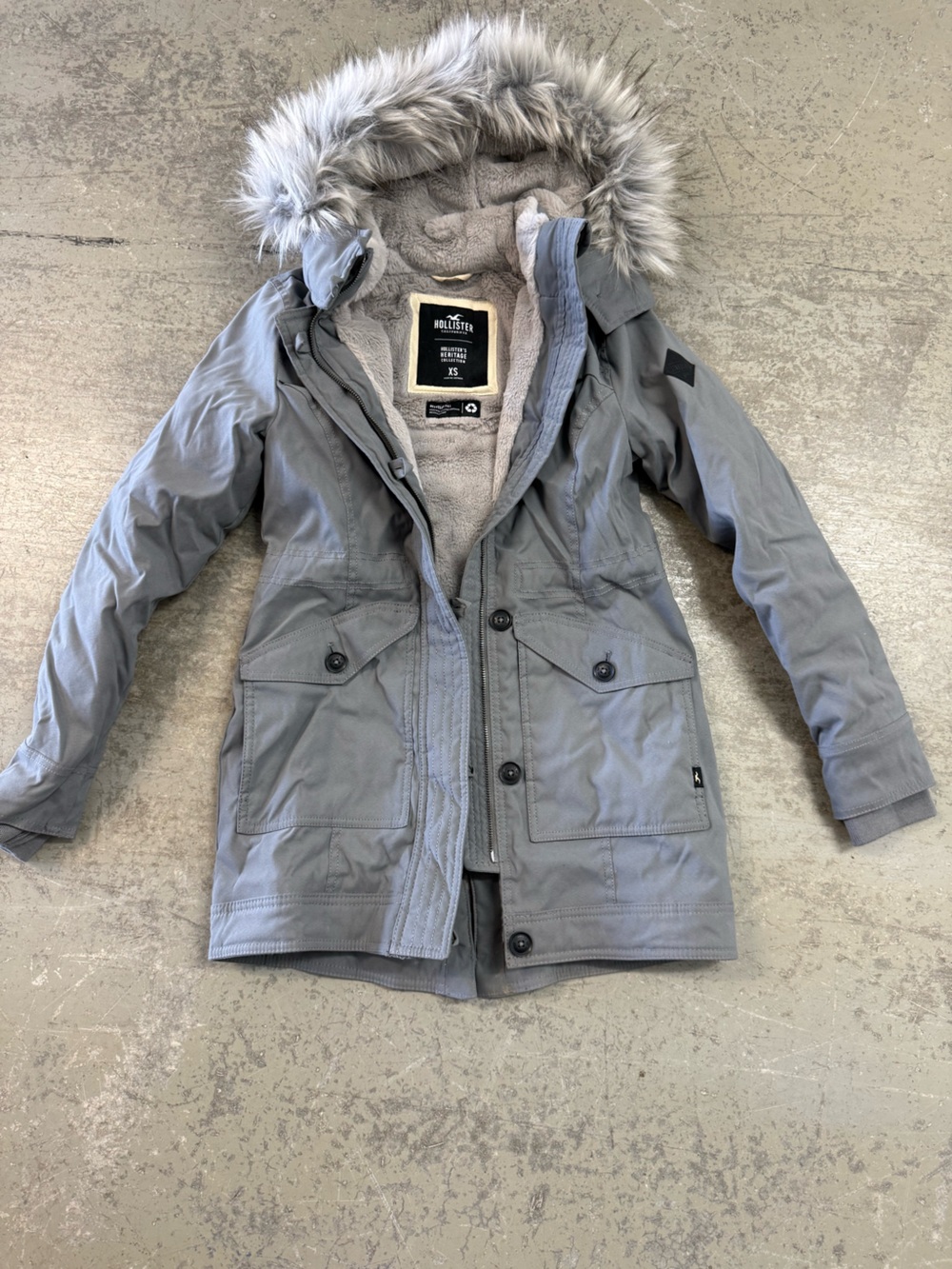 Hollister Gray Utility Parka with Faux-Fur Hood